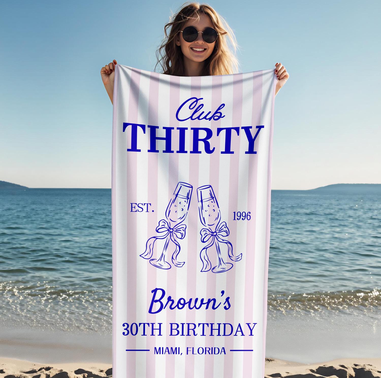 Personalized 50th/40th/30th Birthday Beach Towel,Custom Name&Date Towel,Birthday Trip,Striped Pool Towel,Family Vacation,Beach Lover's Gifts