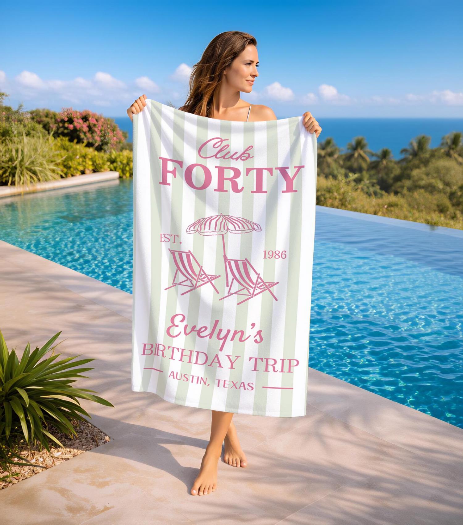 Personalized 50th/40th/30th Birthday Beach Towel,Custom Name&Date Towel,Birthday Trip,Striped Pool Towel,Family Vacation,Beach Lover's Gifts
