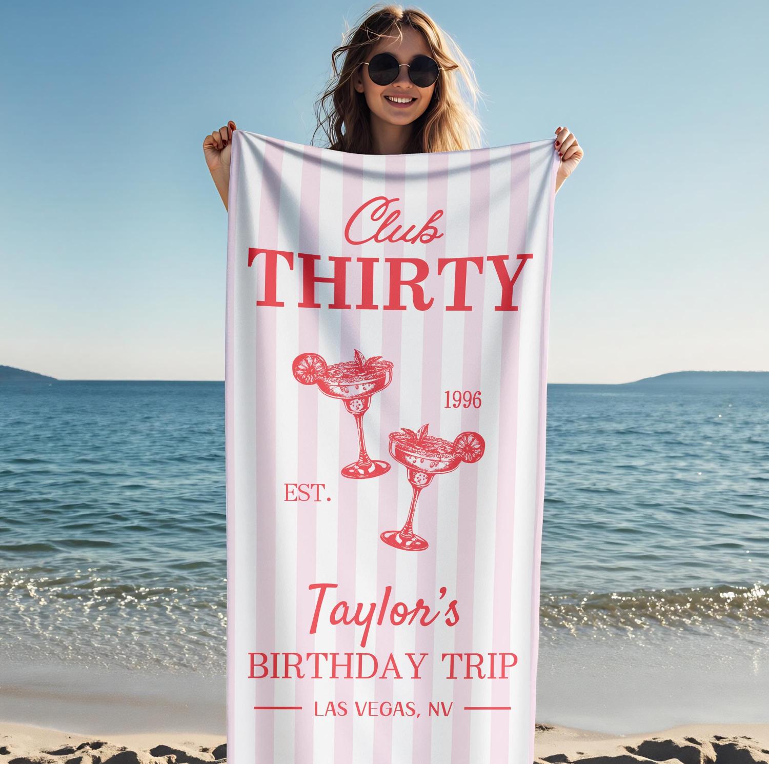 Personalized 50th/40th/30th Birthday Beach Towel,Custom Name&Date Towel,Birthday Trip,Striped Pool Towel,Family Vacation,Beach Lover's Gifts