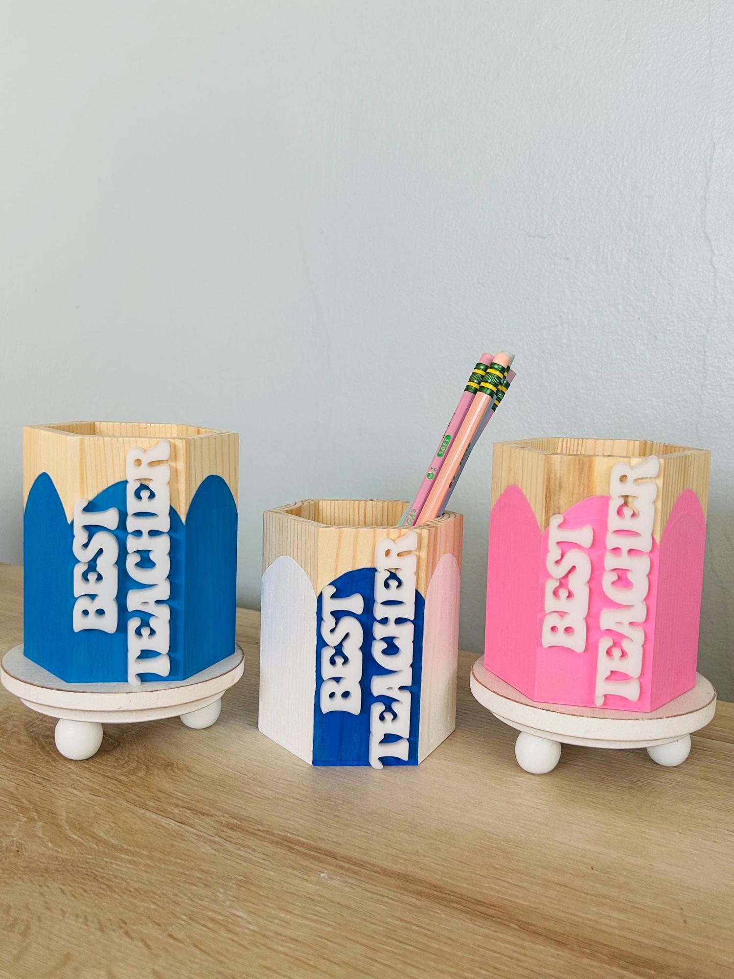 Personalized Teacher Pencil Cup & Dry Eraser Set with Markers – Custom Classroom Desk Organizer – Back to School or End of Year Gift