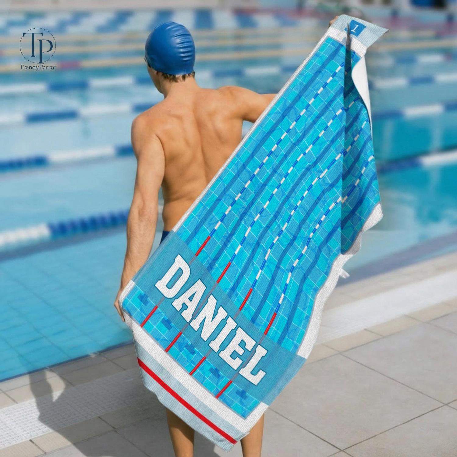 Personalized Swimming Beach Towel, Custom Swim Team Pool Towel, Custom Swimmer Gift, Swim Coach Gift, Swim Team, Swim Lesson Towel, Kid Gift