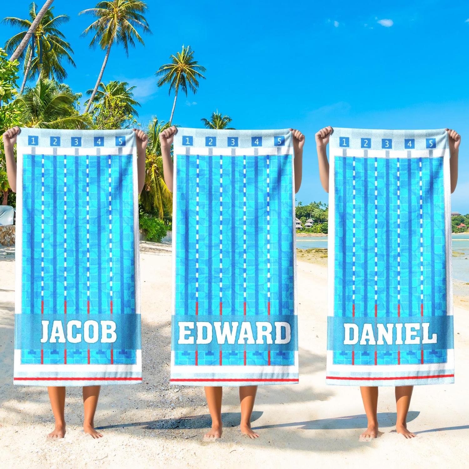 Personalized Swimming Beach Towel, Custom Swim Team Pool Towel, Custom Swimmer Gift, Swim Coach Gift, Swim Team, Swim Lesson Towel, Kid Gift