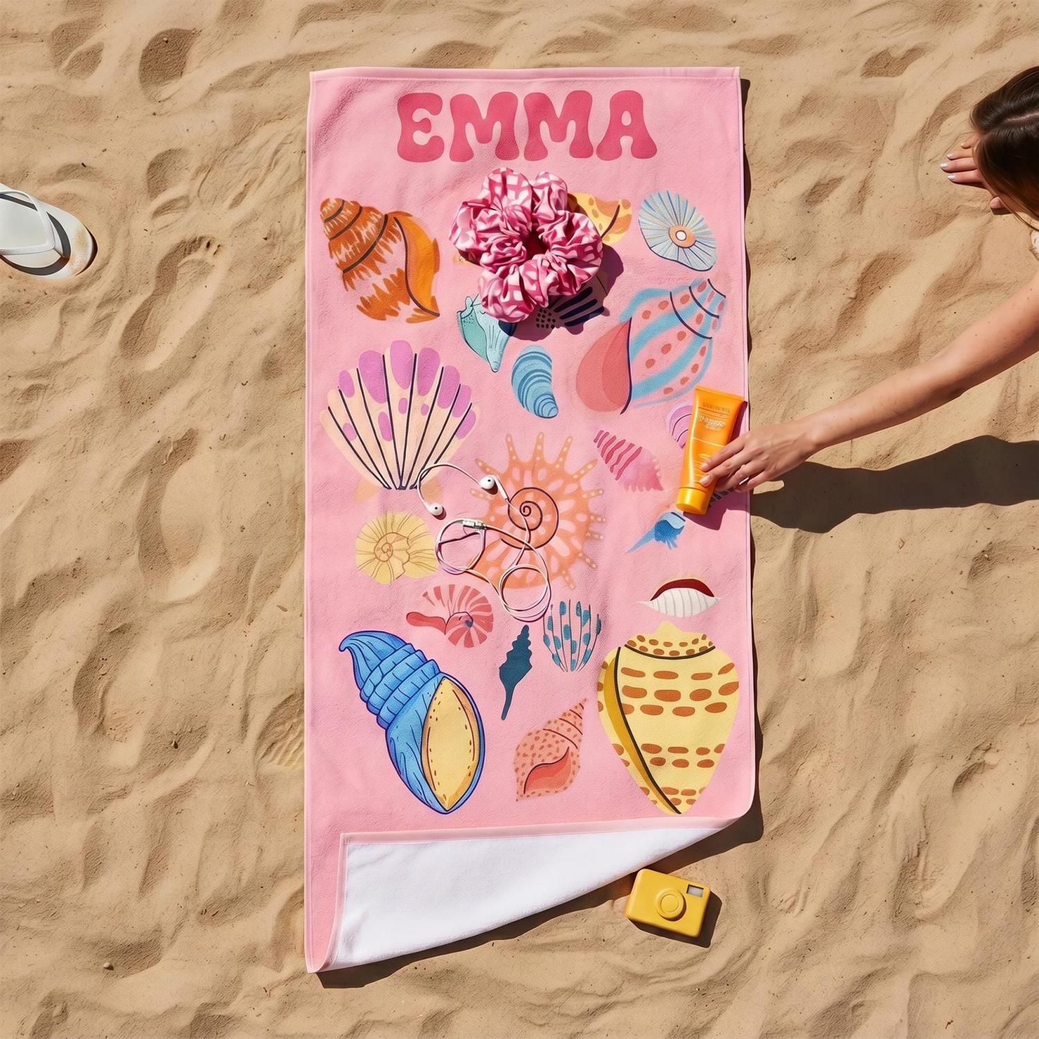 Marine Animal Personalized Beach Towel, Beach Party Essentials, Custom Name Towel for Baby/Kids, Preppy Girls Pool Towel, Kids Xmas Gift