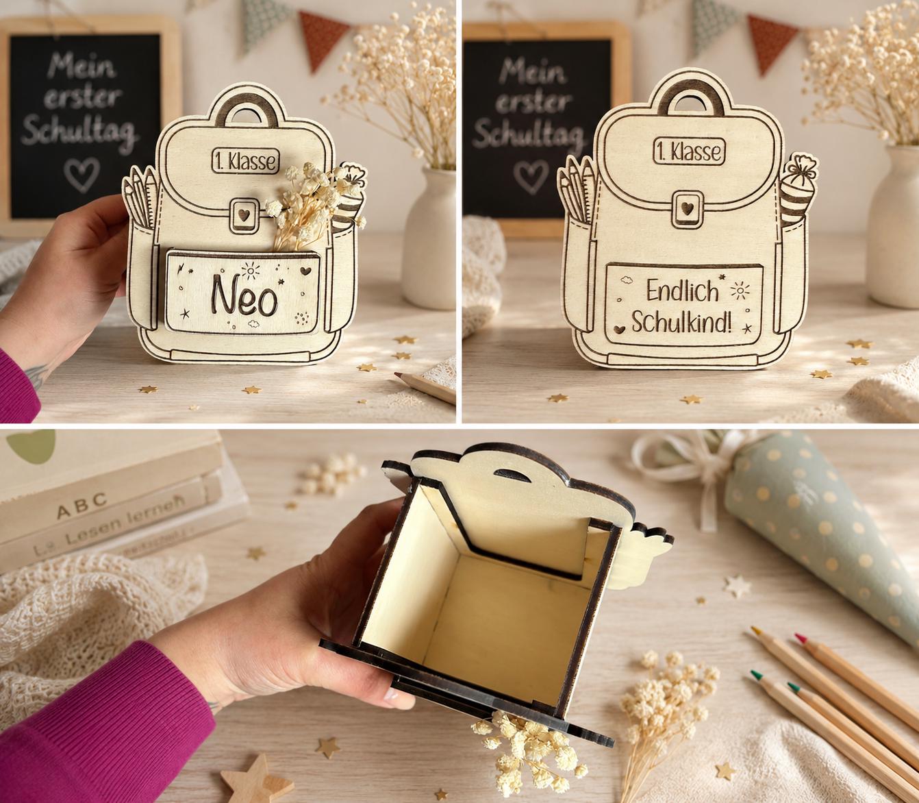 Personalized wooden school bag - back-to-school gift - fillable pencil box - 1st grade decoration - school gift idea - back-to-school decoration