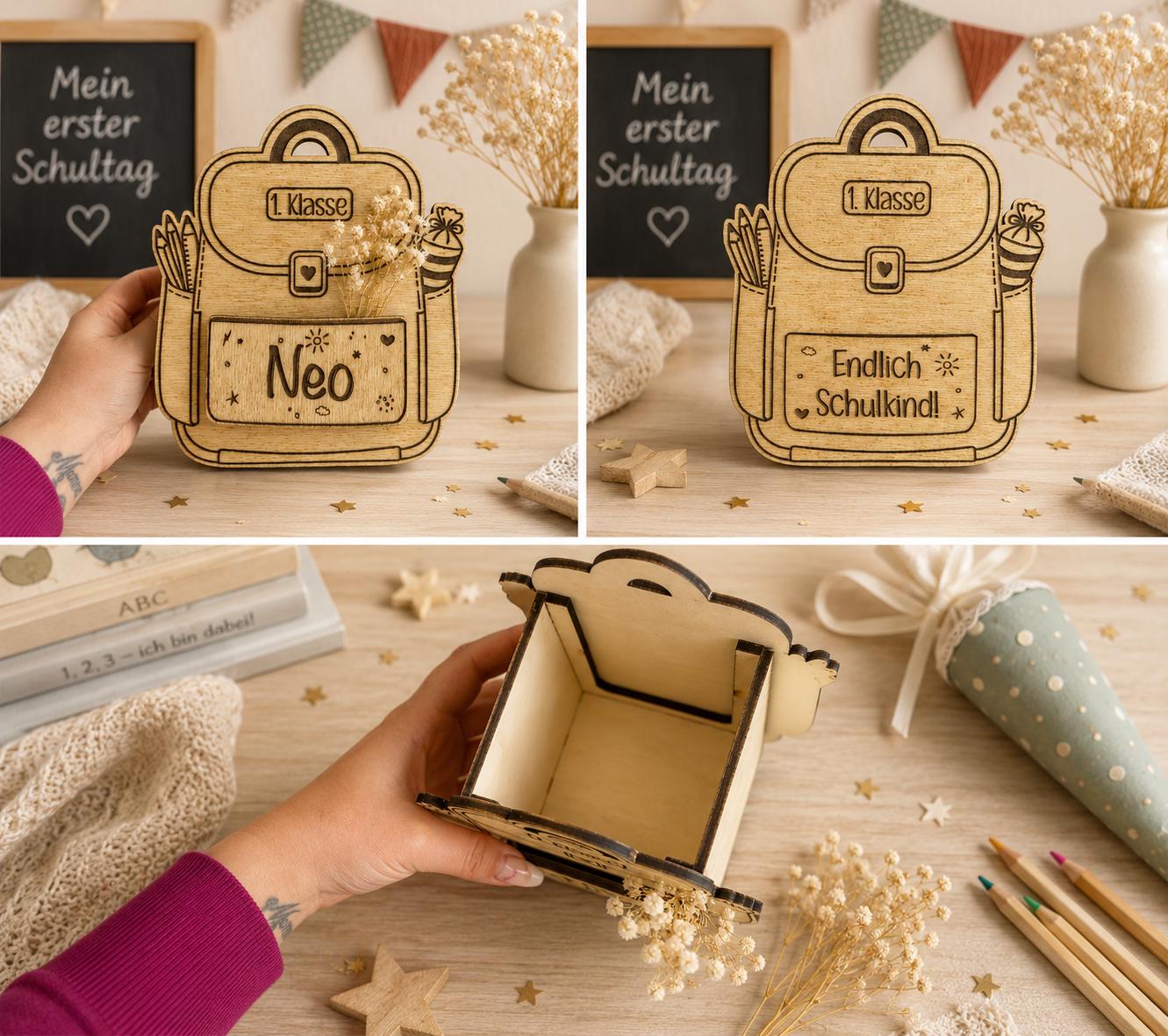 Personalized wooden school bag - back-to-school gift - fillable pencil box - 1st grade decoration - school gift idea - back-to-school decoration