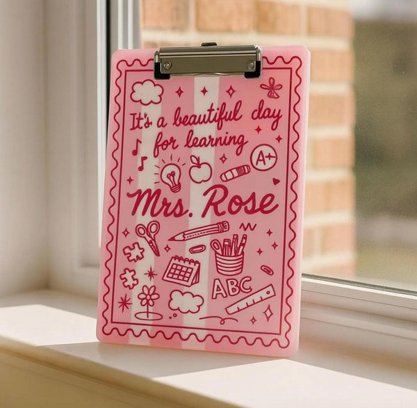 Personalized Teacher Clipboard, Custom Name Clipboard, Teacher Gift, Classroom Decor, Back to School Gift, Cute Pink Clipboard