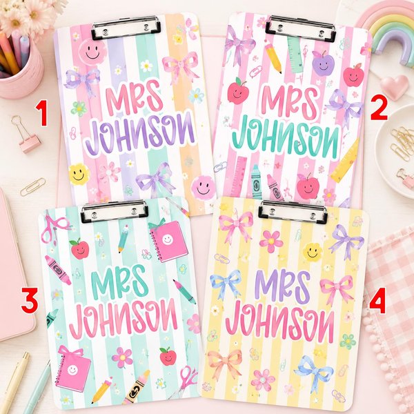 Custom Acrylic Clipboard Teacher Name, Personalized Gifts, Coquette Striped Elements Teacher Clipboard, Back To School Teacher Appreciation