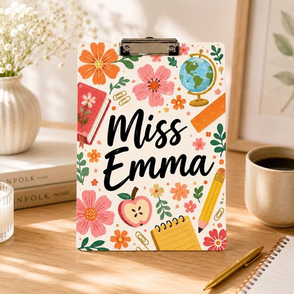 Personalized Teacher Clipboard Folder, Custom Name Floral Acrylic Clipboard, Cute Classroom Stationery Gift for Teachers,Back to School Gift
