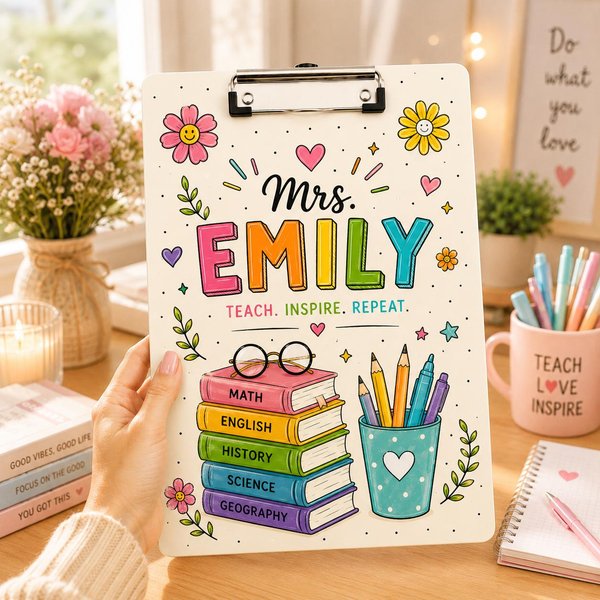 Custom Teacher Clipboard with Name, Floral Classroom Clipboard, Personalized Teacher Gift, Back To School Teacher Accessory