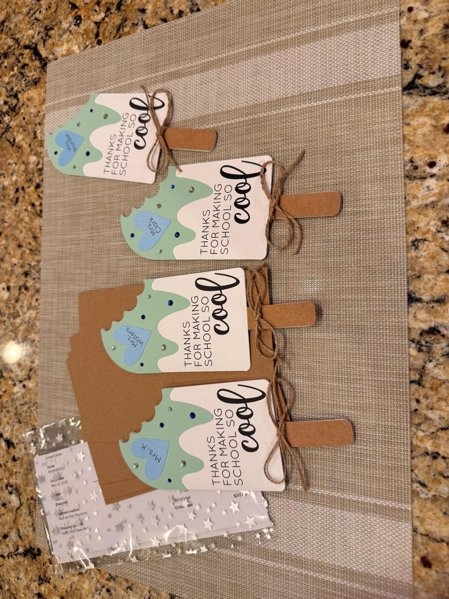 Popsicle/Ice Cream Pop Teacher Card/Gift Card Holder - Perfect Gift for Teacher Appreciation, Last Day of School, Christmas, etc.