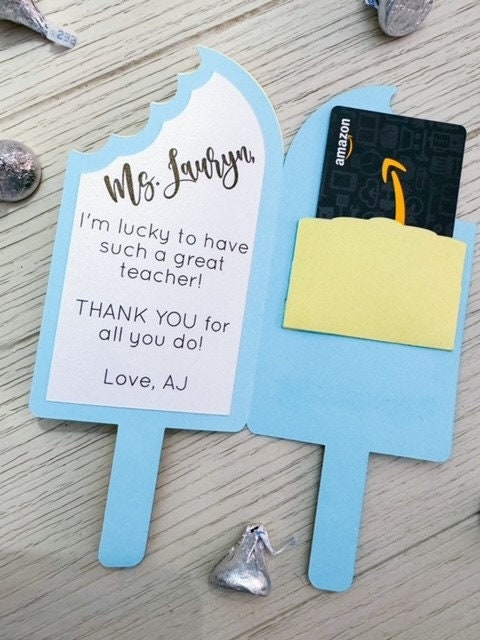 Popsicle/Ice Cream Pop Teacher Card/Gift Card Holder - Perfect Gift for Teacher Appreciation, Last Day of School, Christmas, etc.