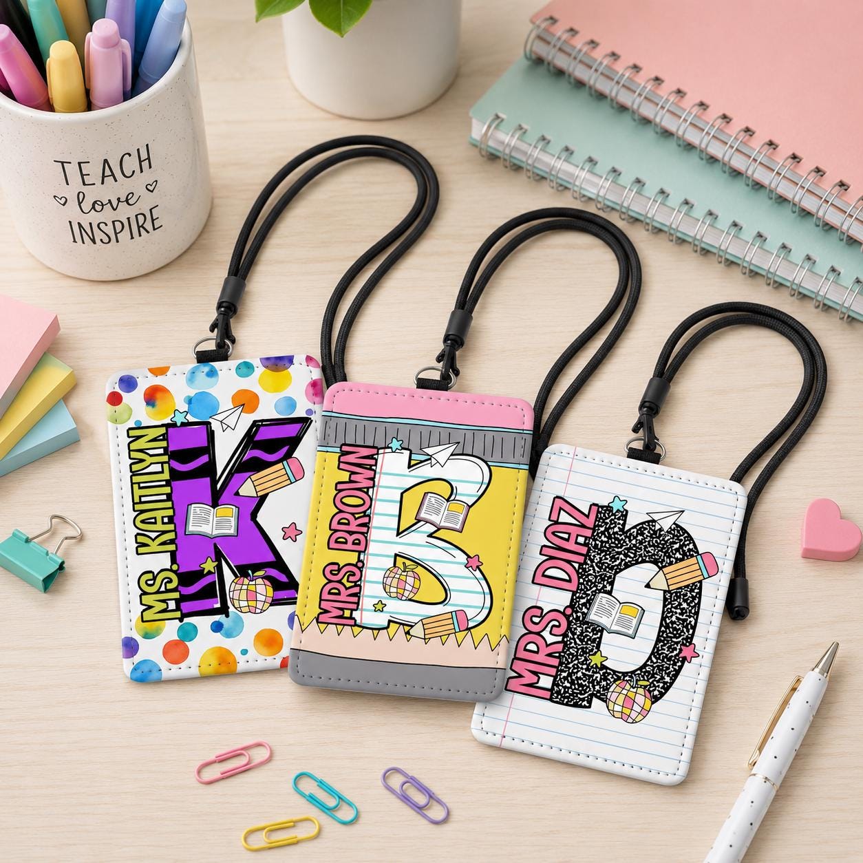 Custom Teacher ID Badge Holder, Teacher Gifts, Personalized ID Holder Lanyard Accessory, Teacher Appreciation Gift, Back To School Gift