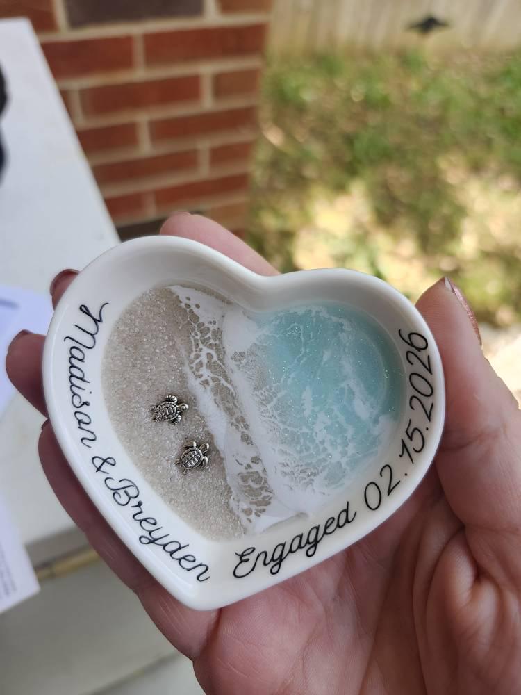 Personalized Turtle Ring Dish Custom Wedding Engagement Gift Jewelry Tray Holder