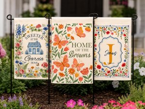 Personalized Floral Garden Flag, Family Gifts for New Home Owner, Initial Yard Décor, Custom Family Name Welcome Flag, Housewarming Gifts