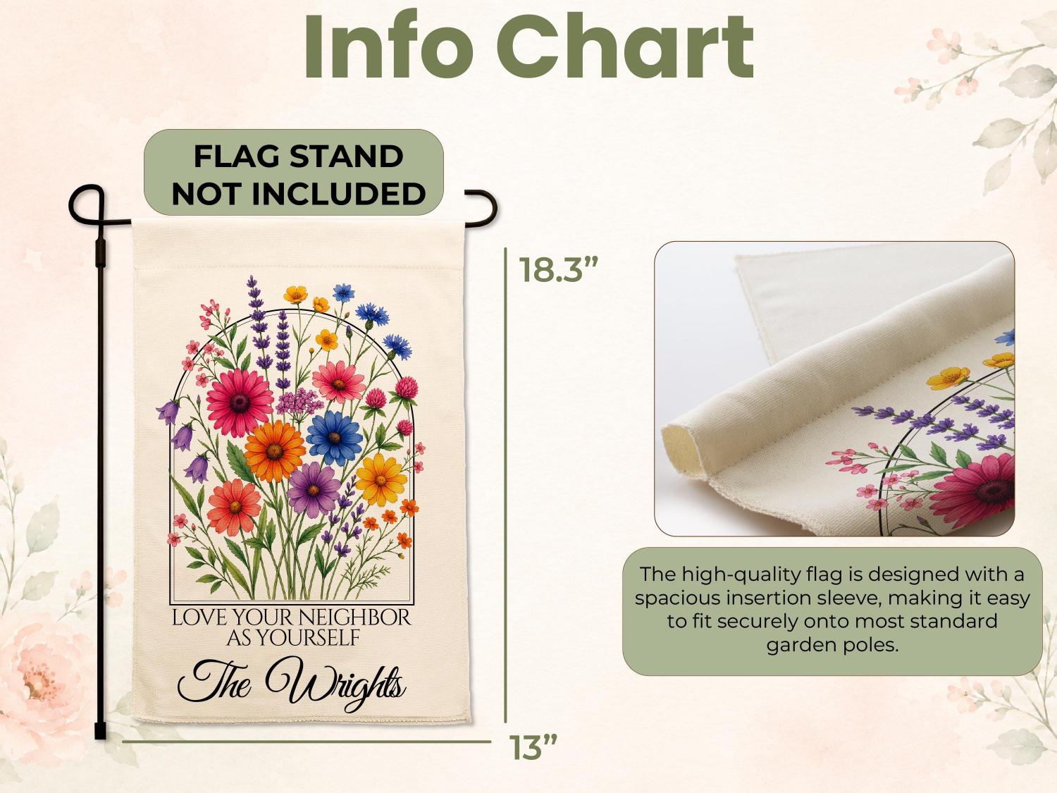 Personalized Floral Garden Flag, Family Gifts for New Home Owner, Initial Yard Décor, Custom Family Name Welcome Flag, Housewarming Gifts