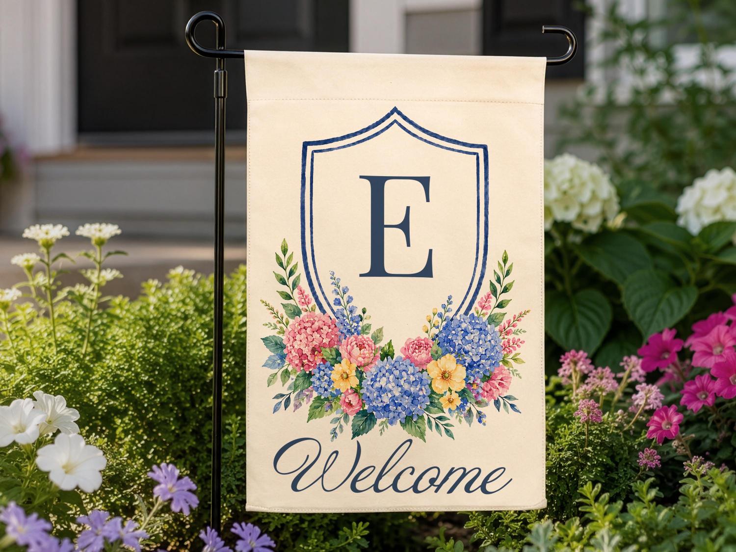 Personalized Floral Garden Flag, Family Gifts for New Home Owner, Initial Yard Décor, Custom Family Name Welcome Flag, Housewarming Gifts