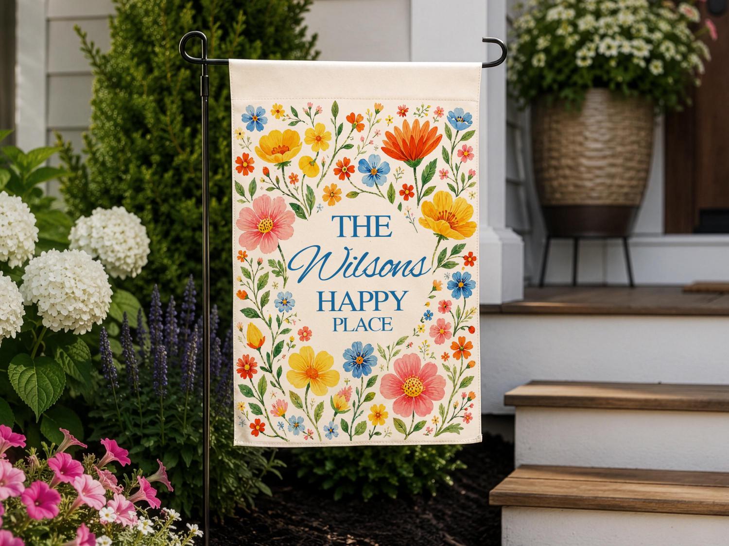 Personalized Floral Garden Flag, Family Gifts for New Home Owner, Initial Yard Décor, Custom Family Name Welcome Flag, Housewarming Gifts