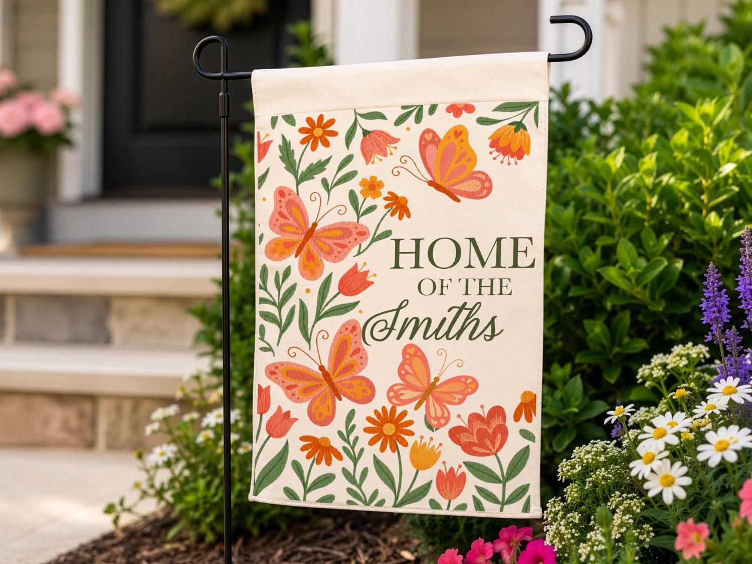 Personalized Floral Garden Flag, Family Gifts for New Home Owner, Initial Yard Décor, Custom Family Name Welcome Flag, Housewarming Gifts