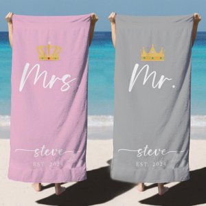 Custom Couple Towel, Personalized Mr. and Mrs. Beach Towel, His and Hers Newlywed Gift, Just Married Bride Gift, Wedding Gift,wedding