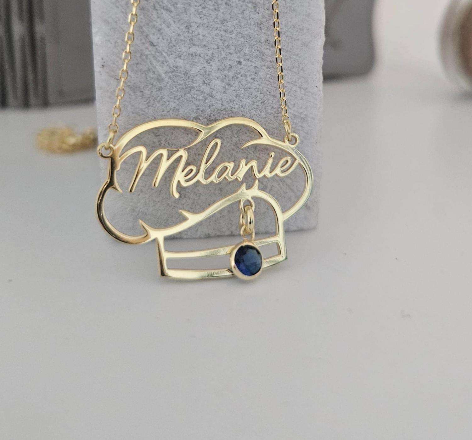 Custom Chef Hat Name Necklace with Birthstone, Gold Cooking Nameplate, Silver Kitchen Jewelry, Gastronomy Gift, Culinary School Pendant