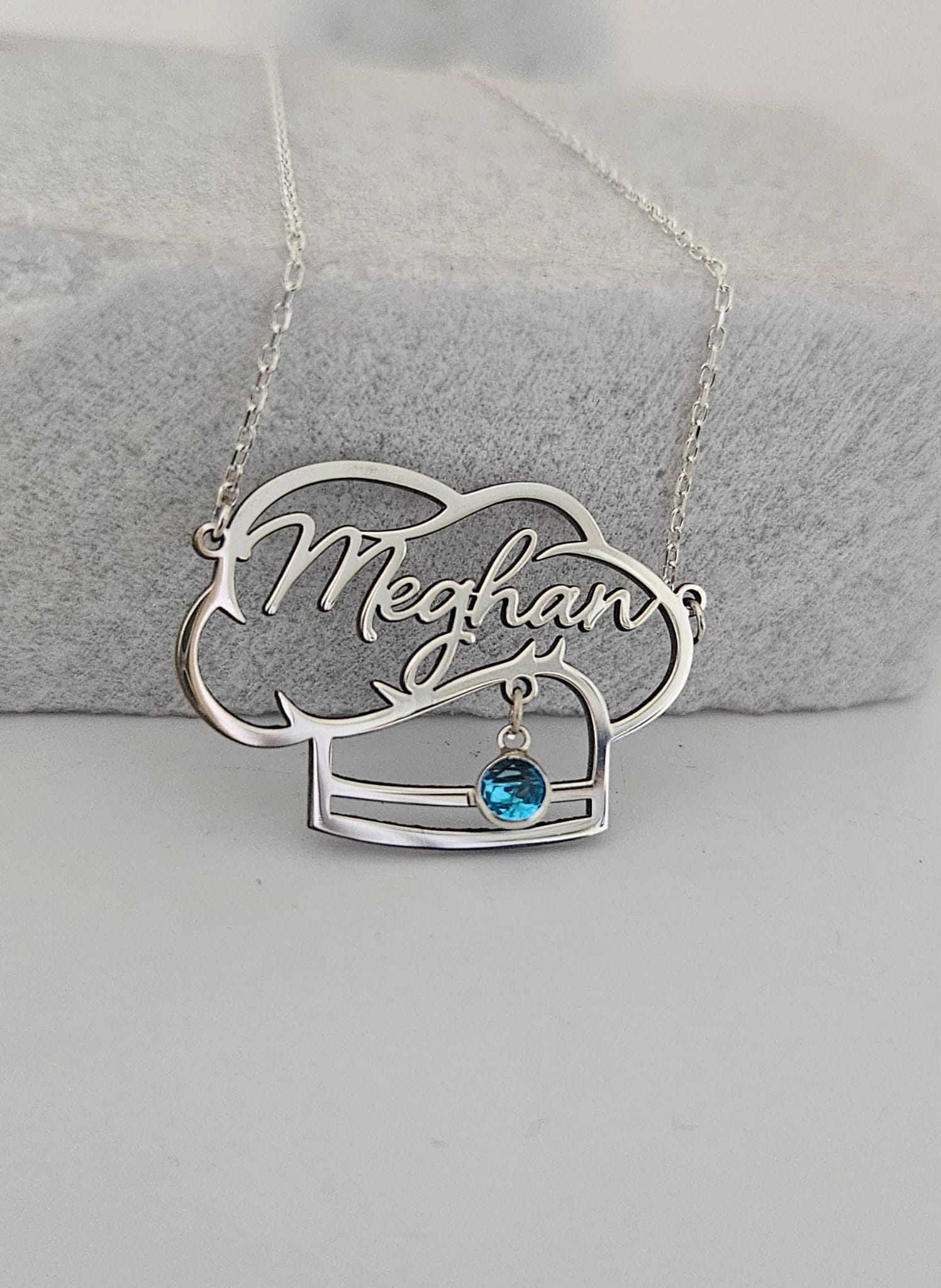 Custom Chef Hat Name Necklace with Birthstone, Gold Cooking Nameplate, Silver Kitchen Jewelry, Gastronomy Gift, Culinary School Pendant