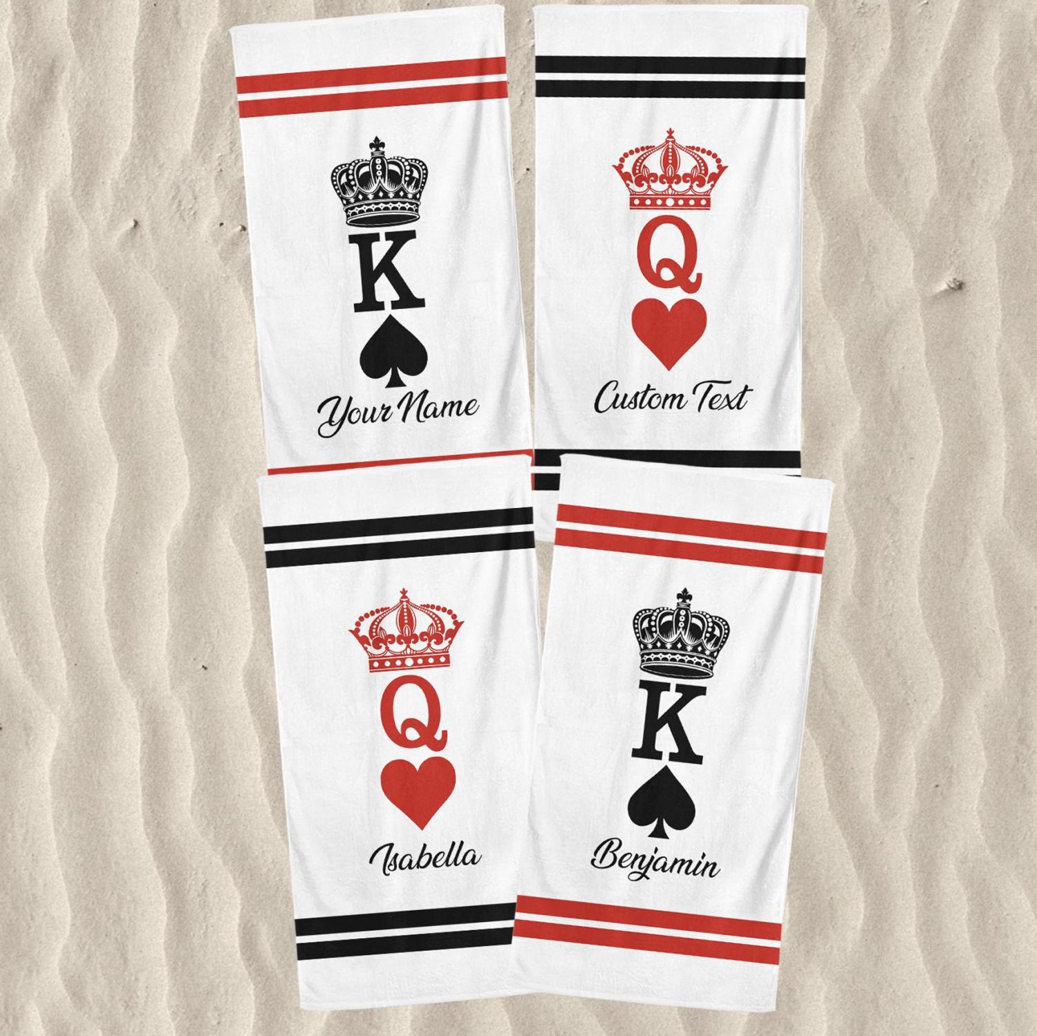 Personalized King And Queen Beach Towel, Honeymoon Gift for Couples