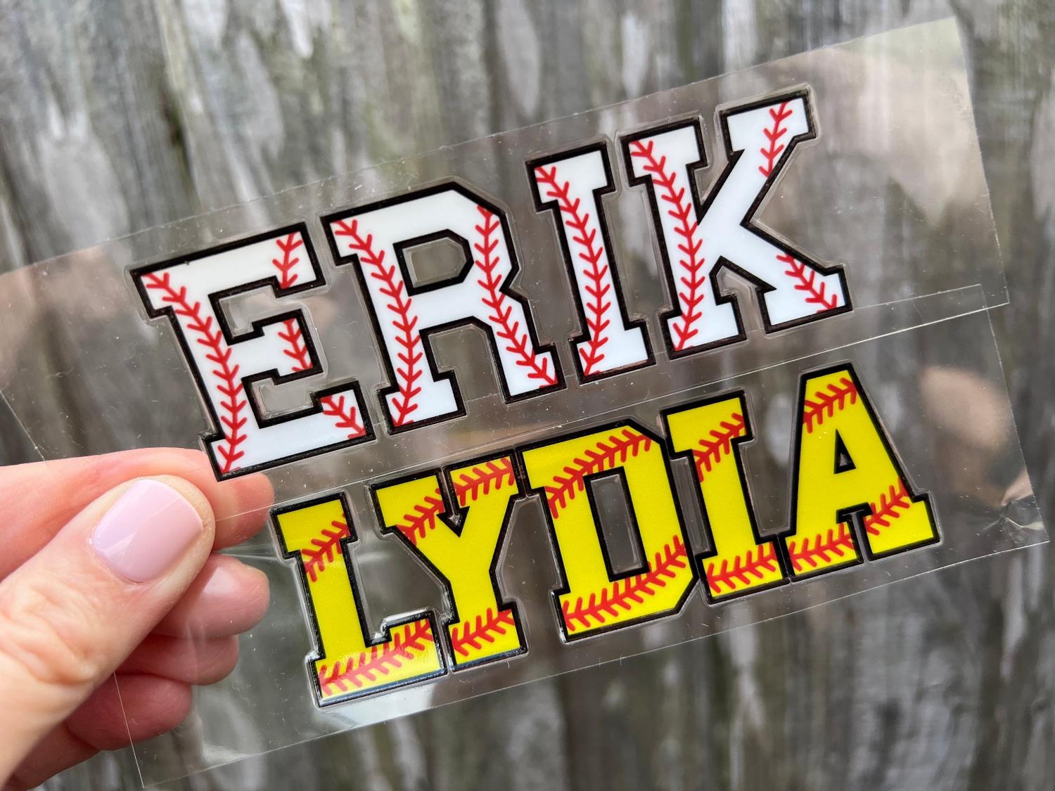 Set of 2 - Baseball DRIP Helmet Bat Sticker - Little League Tball name UVDTF Decal Ice Cream Drip Softball / baseball Drip