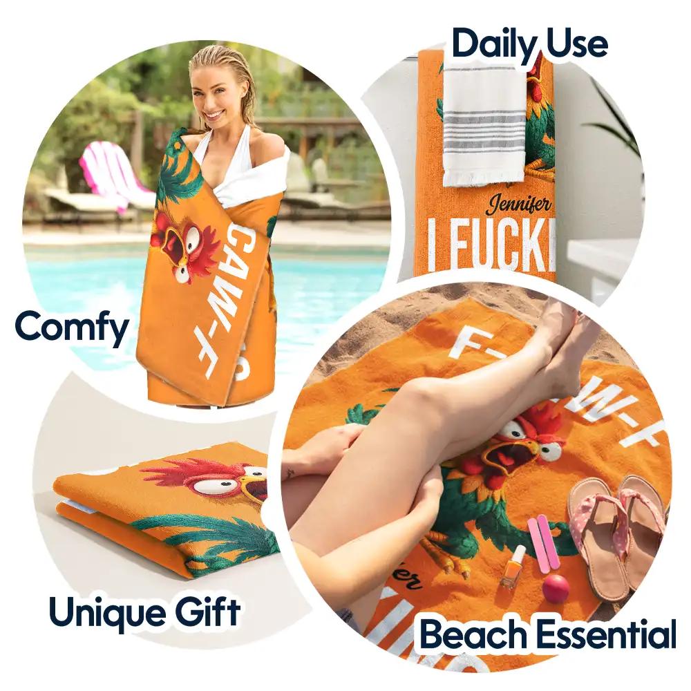 F-Caw-F I F*king Hate People - Personalized Beach Towel, Funny Adult Humor Gift, Custom Name, Unique Summer Beach Accessory