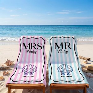 Custom Mr Mrs Beach Towel: Personalized Honeymoon Travel Gift