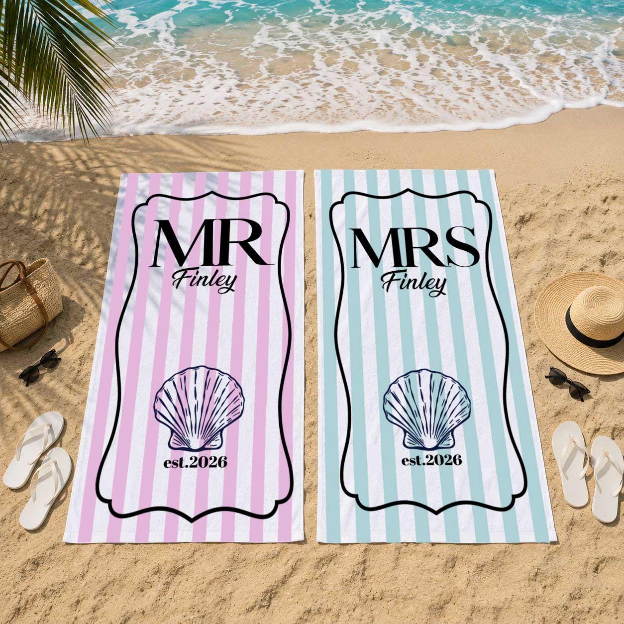Custom Mr Mrs Beach Towel: Personalized Honeymoon Travel Gift