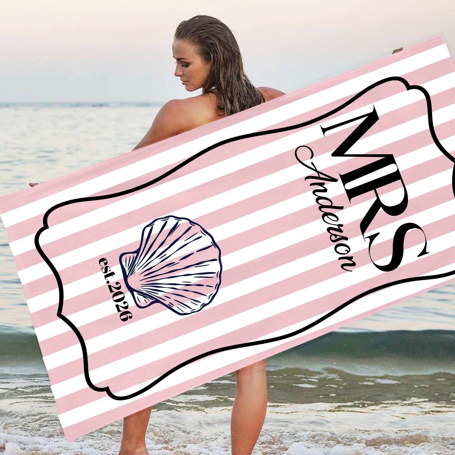Custom Mr Mrs Beach Towel: Personalized Honeymoon Travel Gift