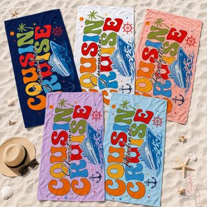 Personalized Cousin Cruise Beach Towel, Family Vacation Gift, Family Reunion Trip Gift, Custom Name Pool Towel,Group Trip,Summer Travel Gift