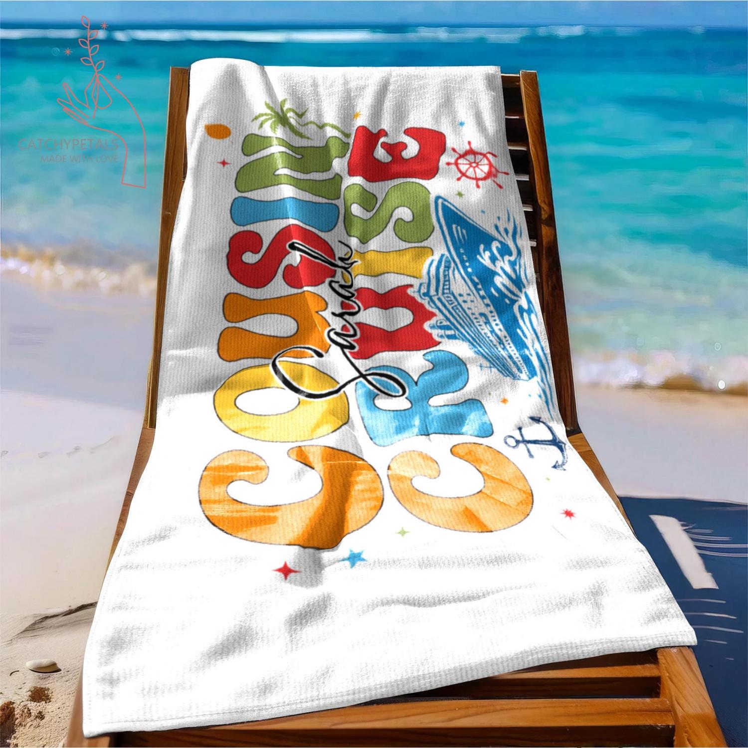 Personalized Cousin Cruise Beach Towel, Family Vacation Gift, Family Reunion Trip Gift, Custom Name Pool Towel,Group Trip,Summer Travel Gift