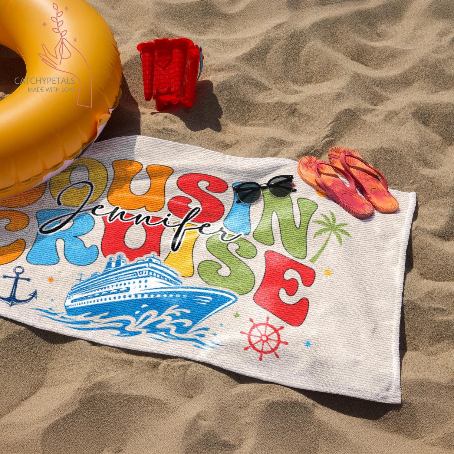 Personalized Cousin Cruise Beach Towel, Family Vacation Gift, Family Reunion Trip Gift, Custom Name Pool Towel,Group Trip,Summer Travel Gift
