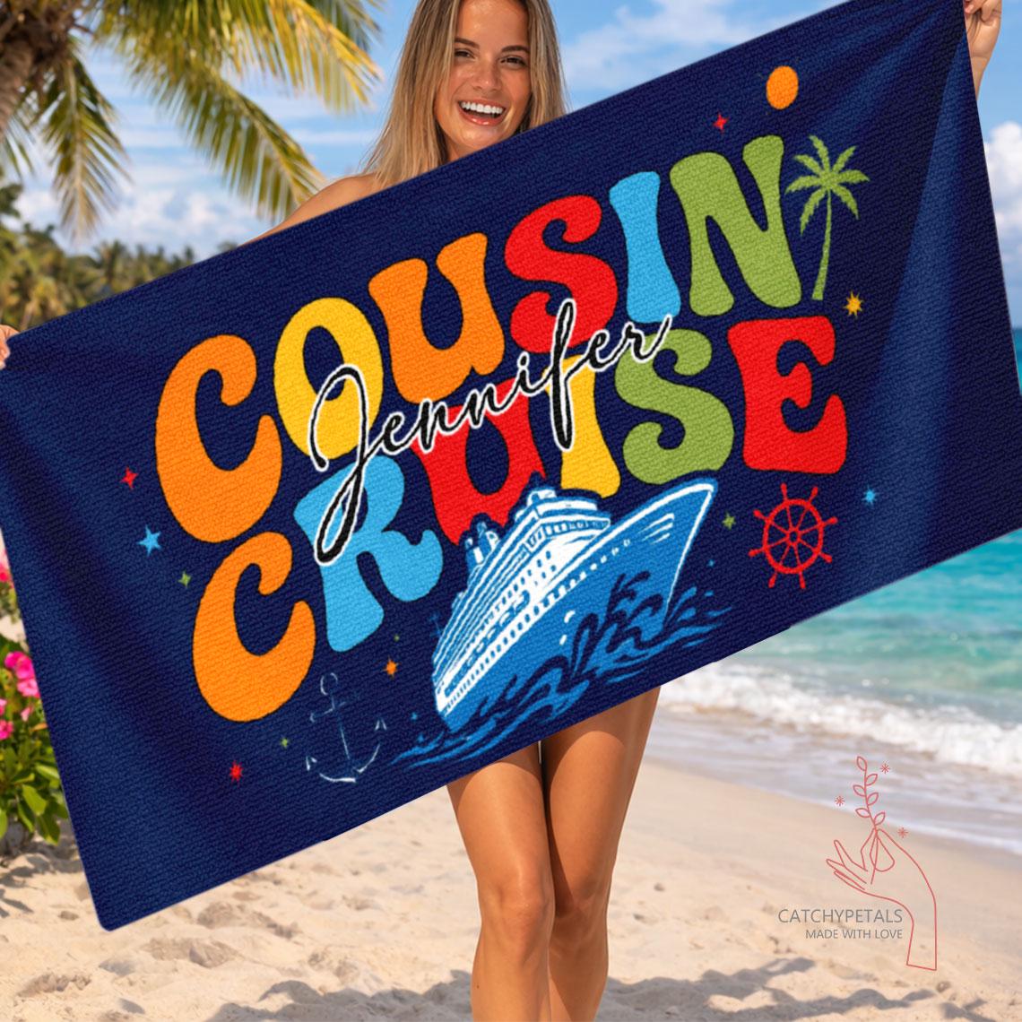 Personalized Cousin Cruise Beach Towel, Family Vacation Gift, Family Reunion Trip Gift, Custom Name Pool Towel,Group Trip,Summer Travel Gift