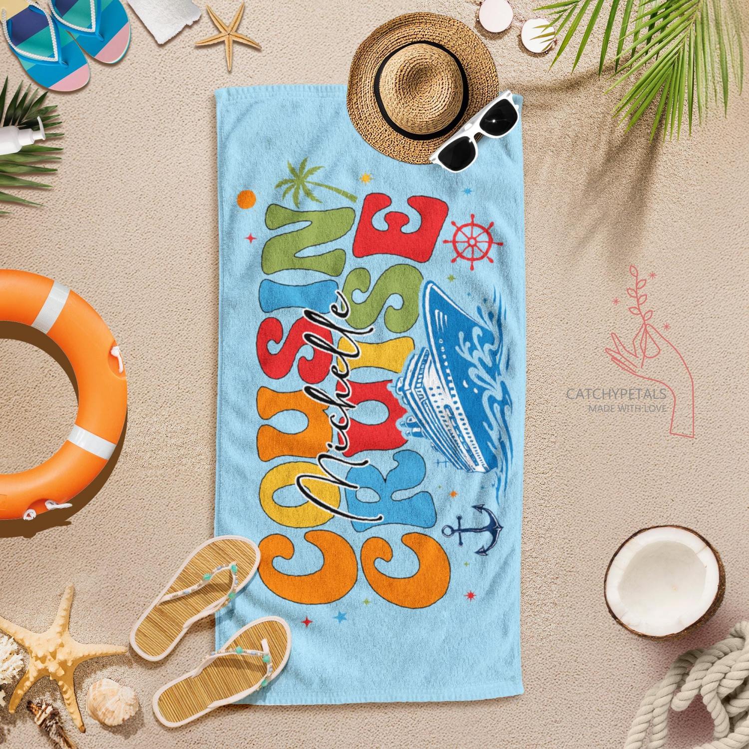 Personalized Cousin Cruise Beach Towel, Family Vacation Gift, Family Reunion Trip Gift, Custom Name Pool Towel,Group Trip,Summer Travel Gift