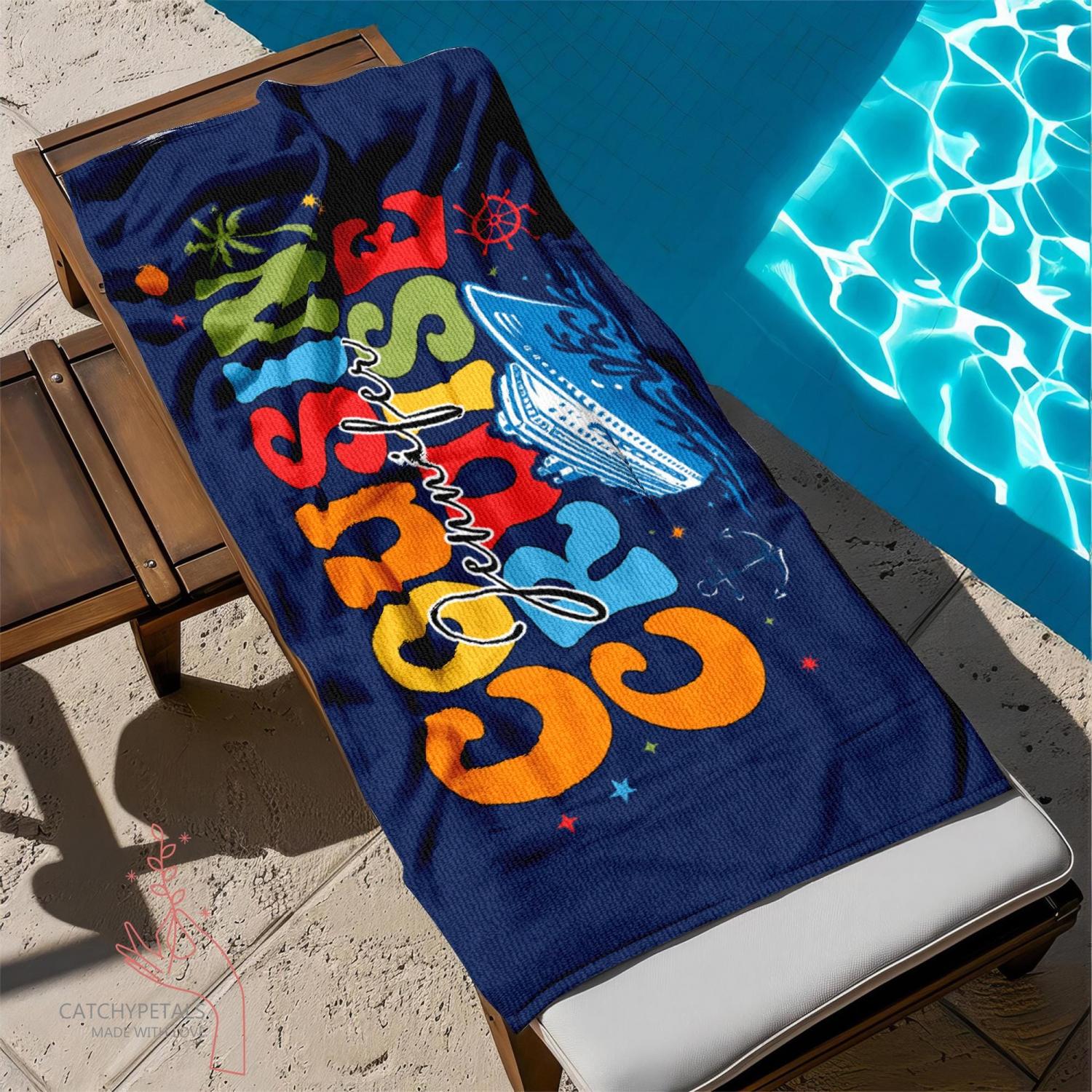Personalized Cousin Cruise Beach Towel, Family Vacation Gift, Family Reunion Trip Gift, Custom Name Pool Towel,Group Trip,Summer Travel Gift