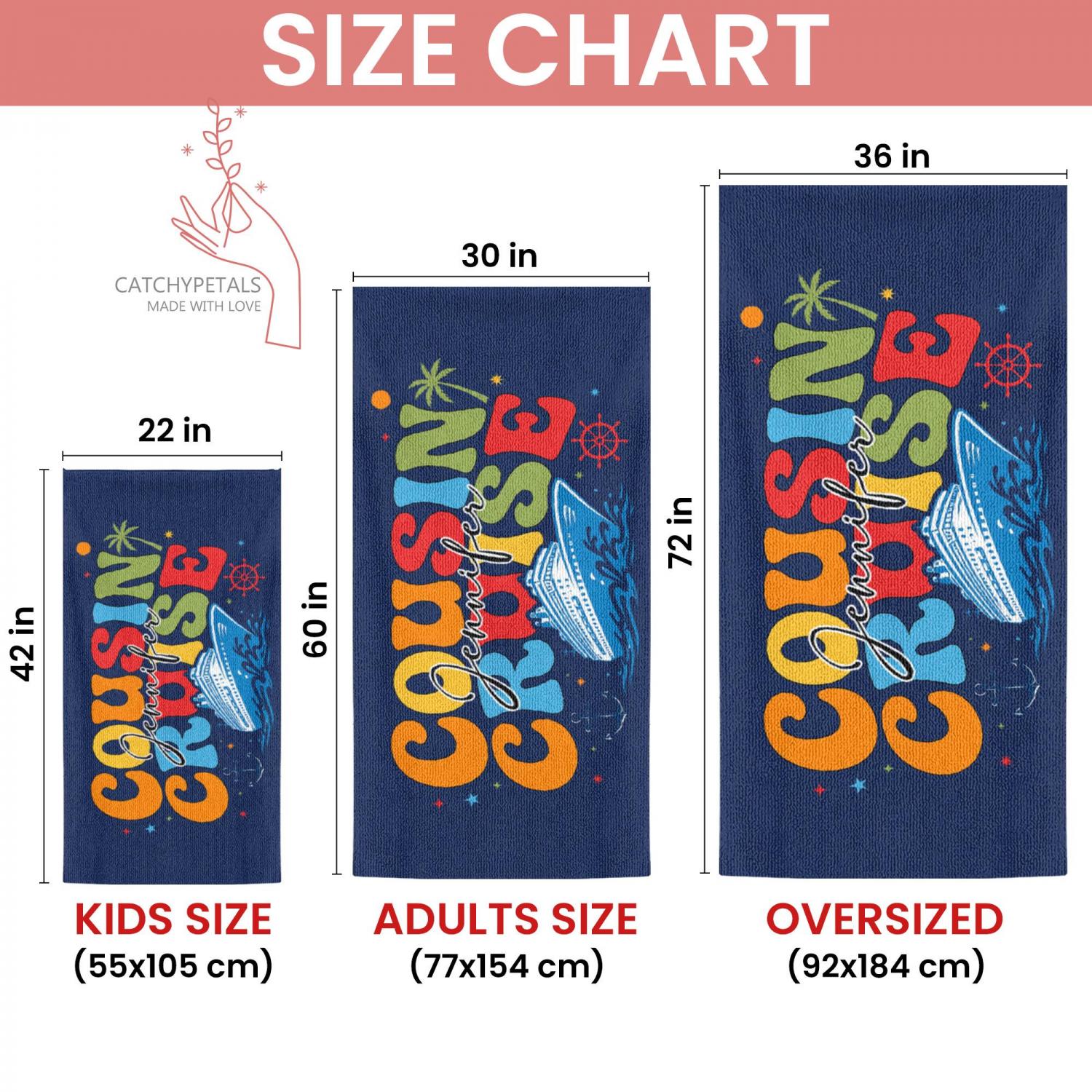 Personalized Cousin Cruise Beach Towel, Family Vacation Gift, Family Reunion Trip Gift, Custom Name Pool Towel,Group Trip,Summer Travel Gift