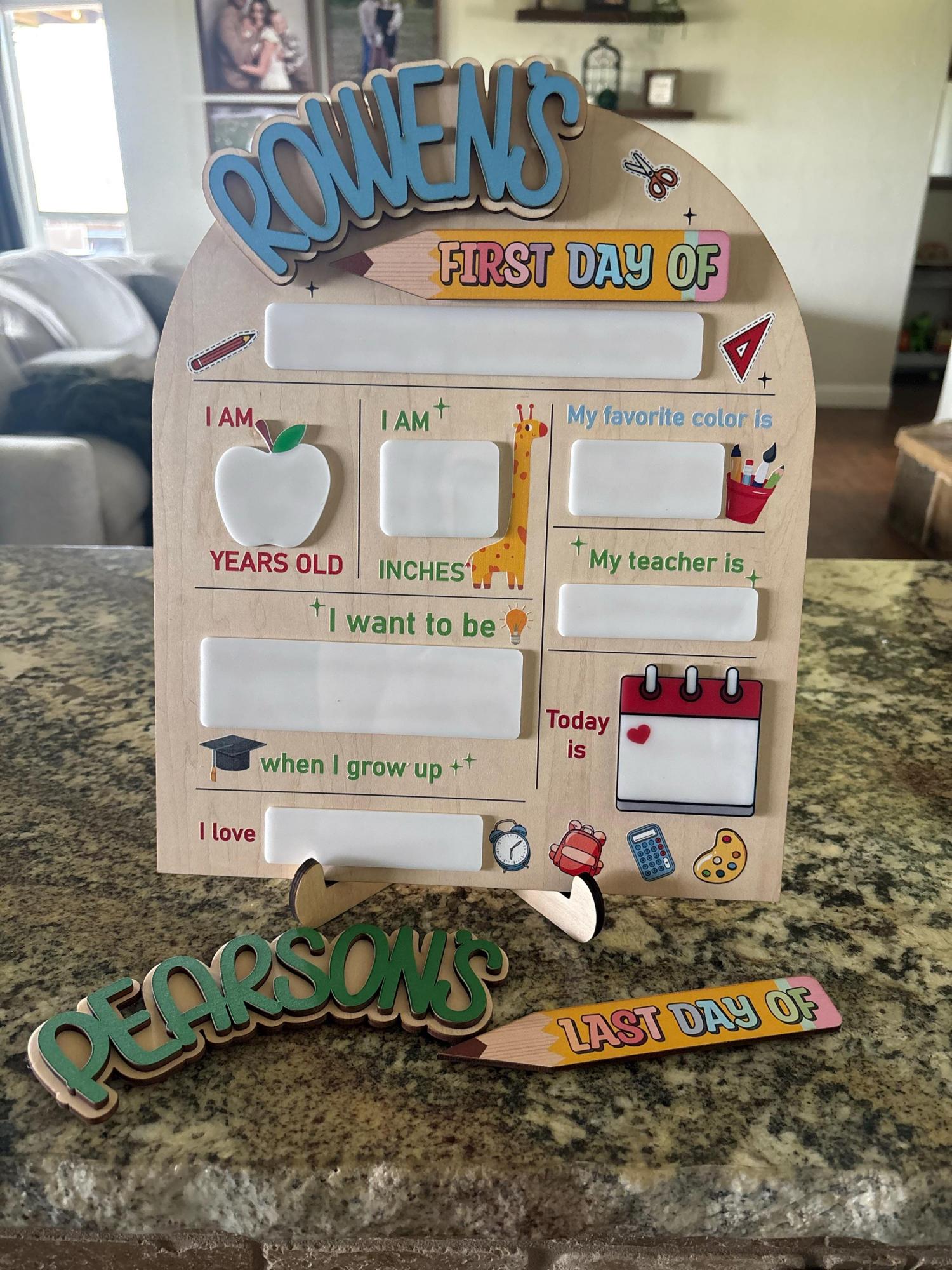 Custom First And Last Day School Sign,Back to School Board,Interchangable,First Day of School,Dry Erase,Reusable,Preschool Prop,Kid Gift