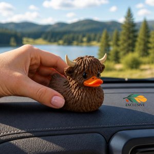 Highland Cow Duck Jeeping Tradition Vehicle Ducking Adventure Gift Collectible Rustic Decoration Country Style Western Accessory Dashboard