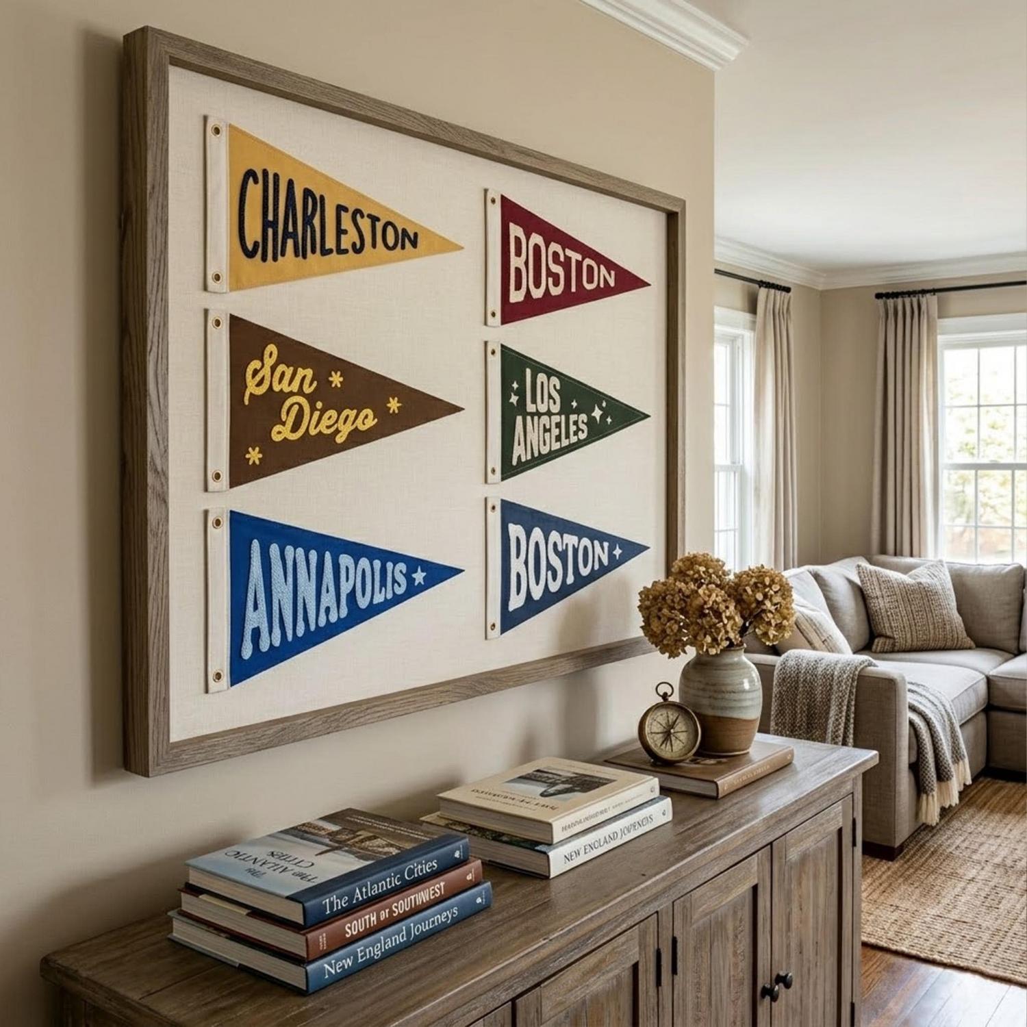 Custom Embroidered Vintage Pennant Flag, Personalized Name Pendant Flag, Retro Wall Decor, Unique Home Office Boy Room Decor
