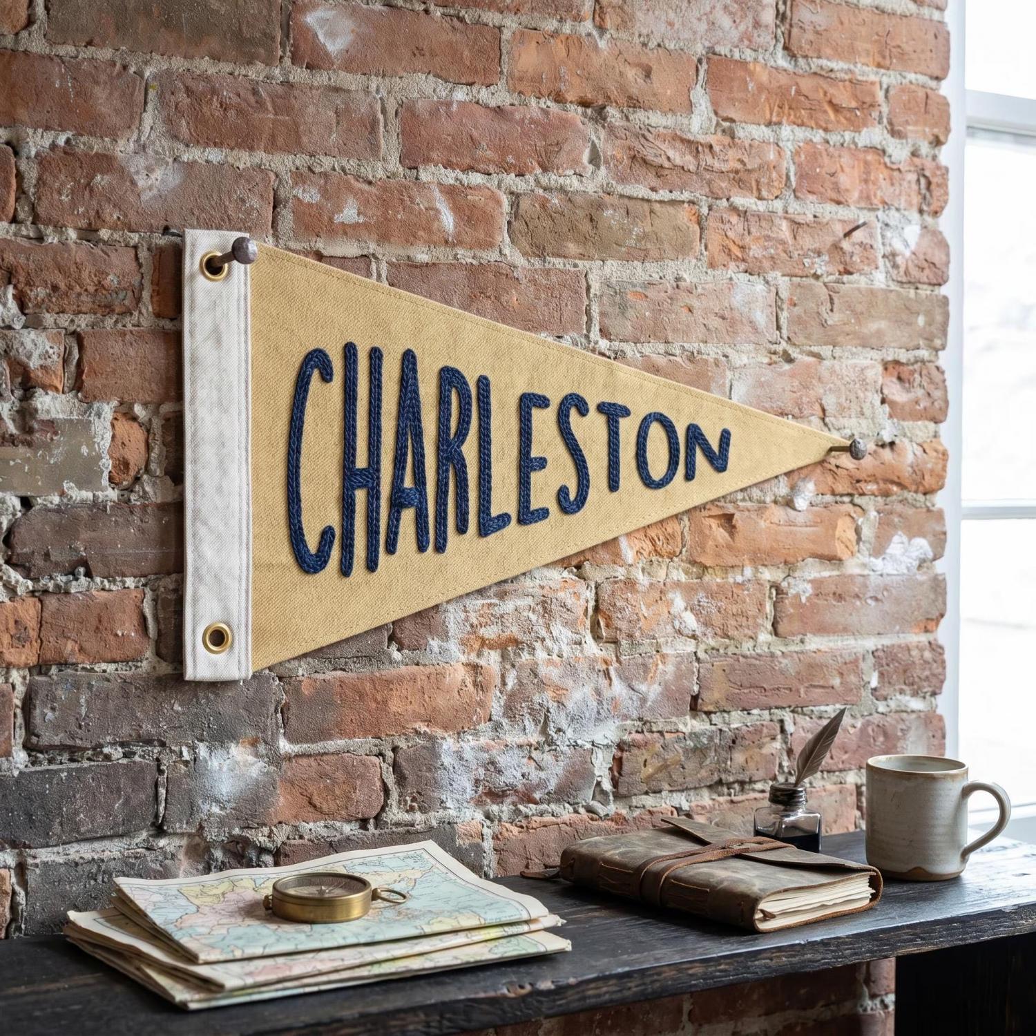 Custom Embroidered Vintage Pennant Flag, Personalized Name Pendant Flag, Retro Wall Decor, Unique Home Office Boy Room Decor