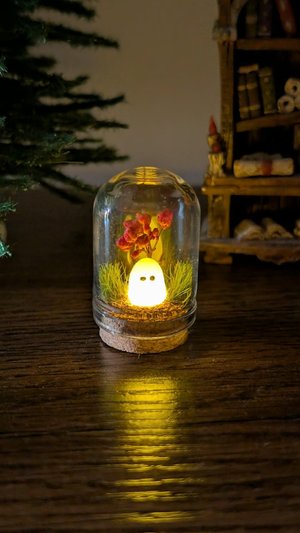 Adopt a Glowing Ghost In Glass Dome,Spooky Gift,handmade Pet Ghost