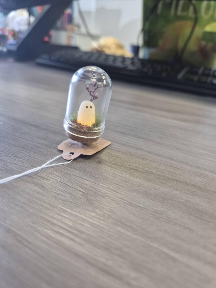 Adopt a Glowing Ghost In Glass Dome,Spooky Gift,handmade Pet Ghost