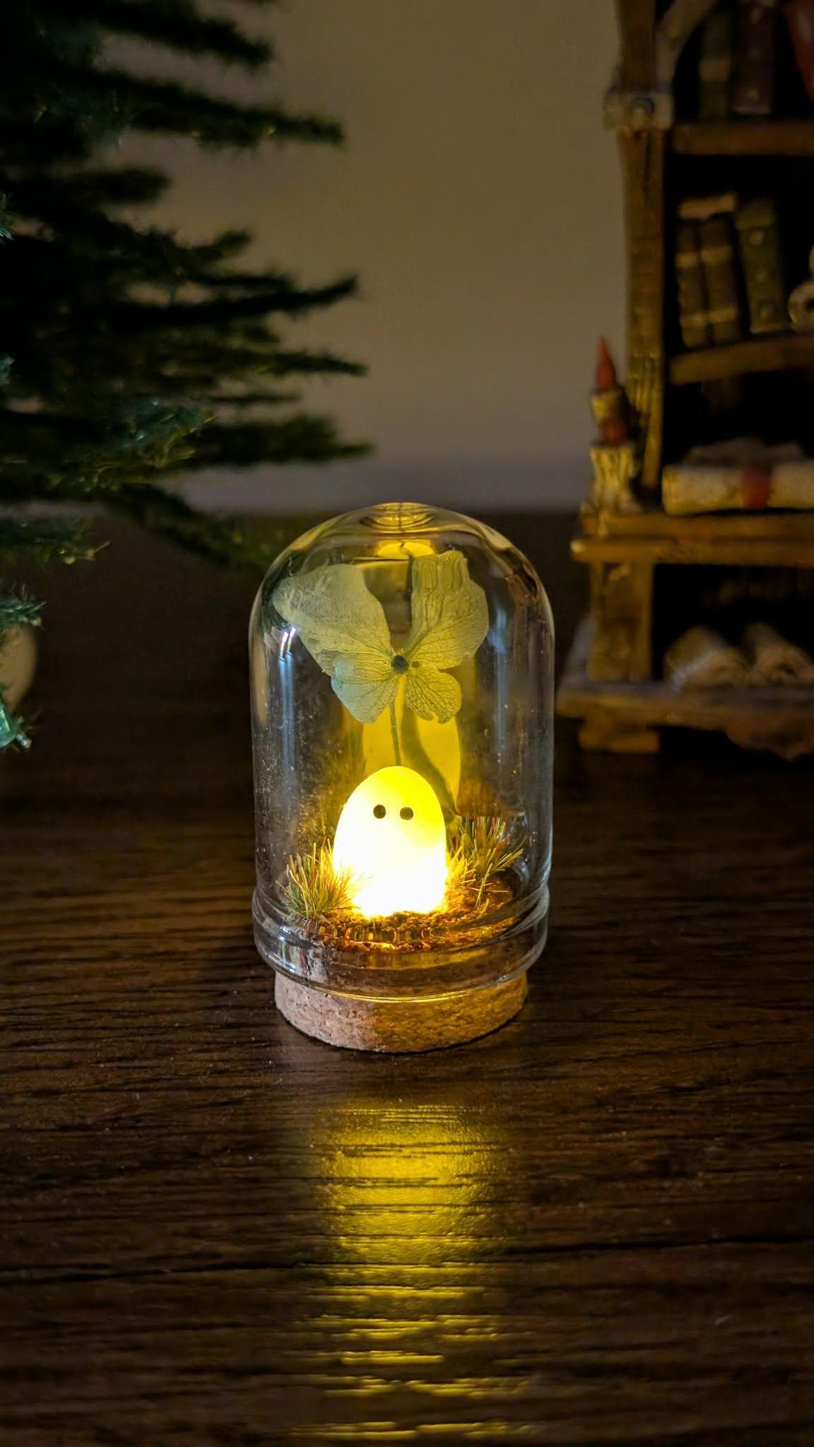 Adopt a Glowing Ghost In Glass Dome,Spooky Gift,handmade Pet Ghost