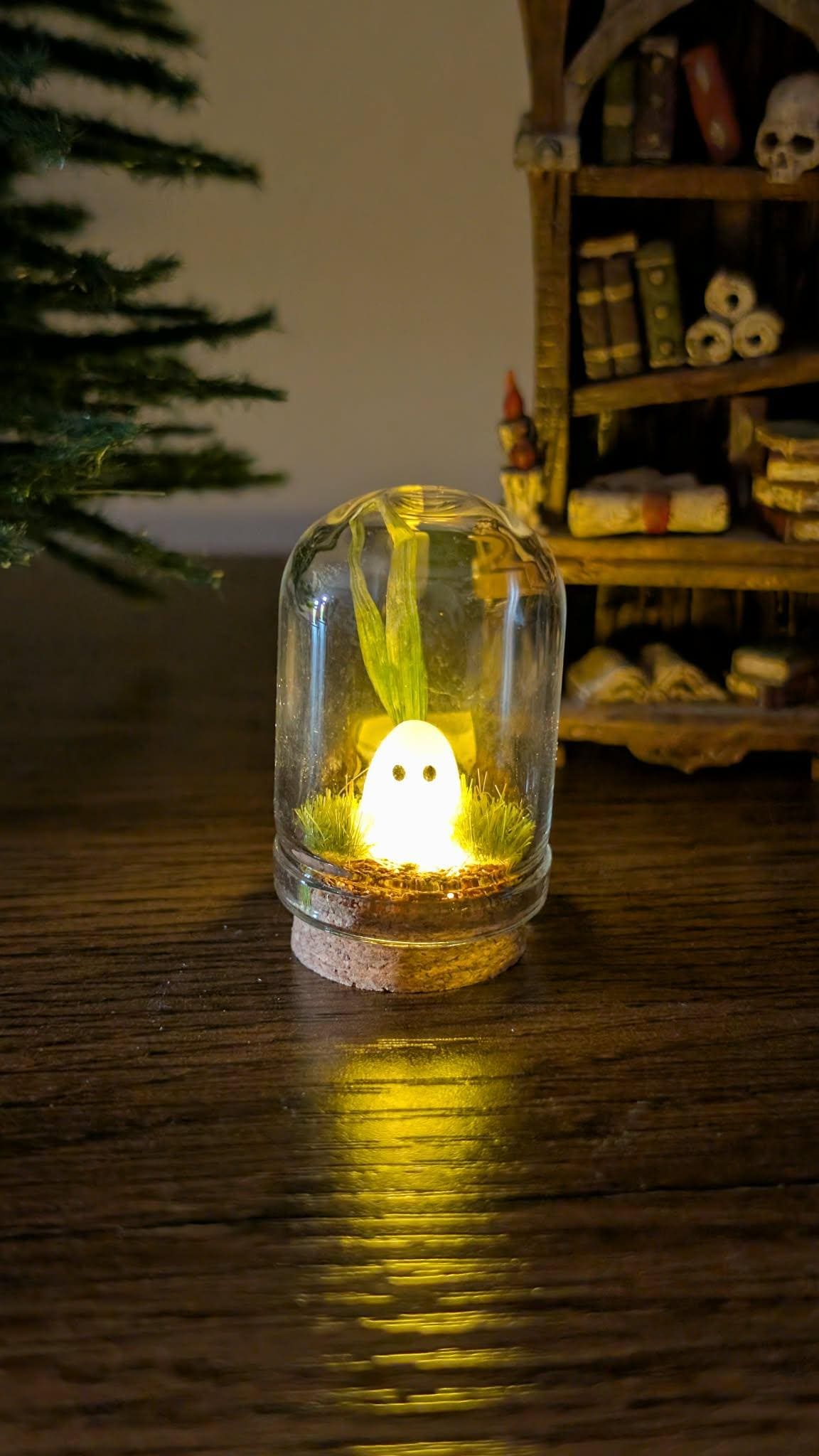 Adopt a Glowing Ghost In Glass Dome,Spooky Gift,handmade Pet Ghost