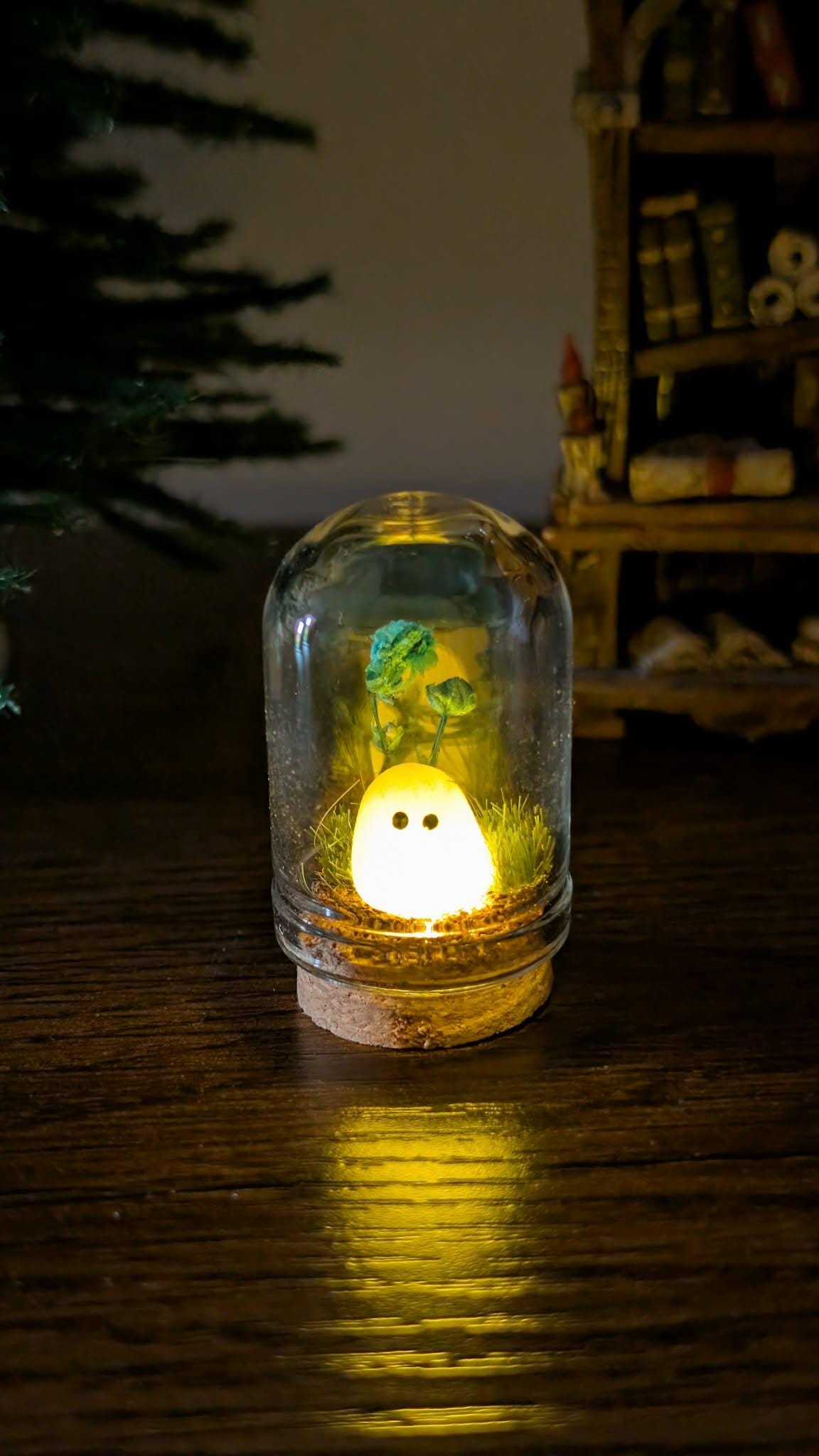 Adopt a Glowing Ghost In Glass Dome,Spooky Gift,handmade Pet Ghost