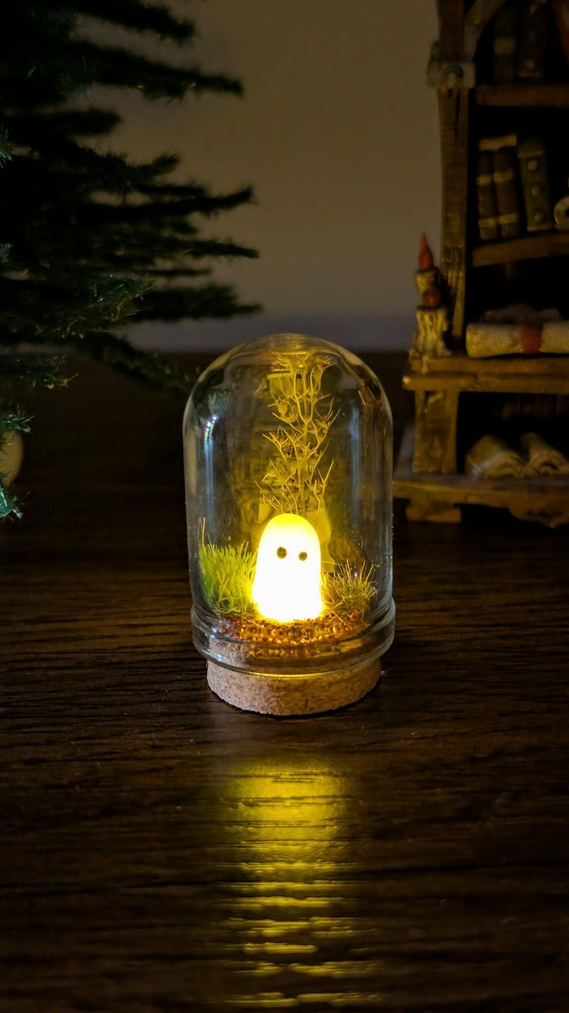 Adopt a Glowing Ghost In Glass Dome,Spooky Gift,handmade Pet Ghost