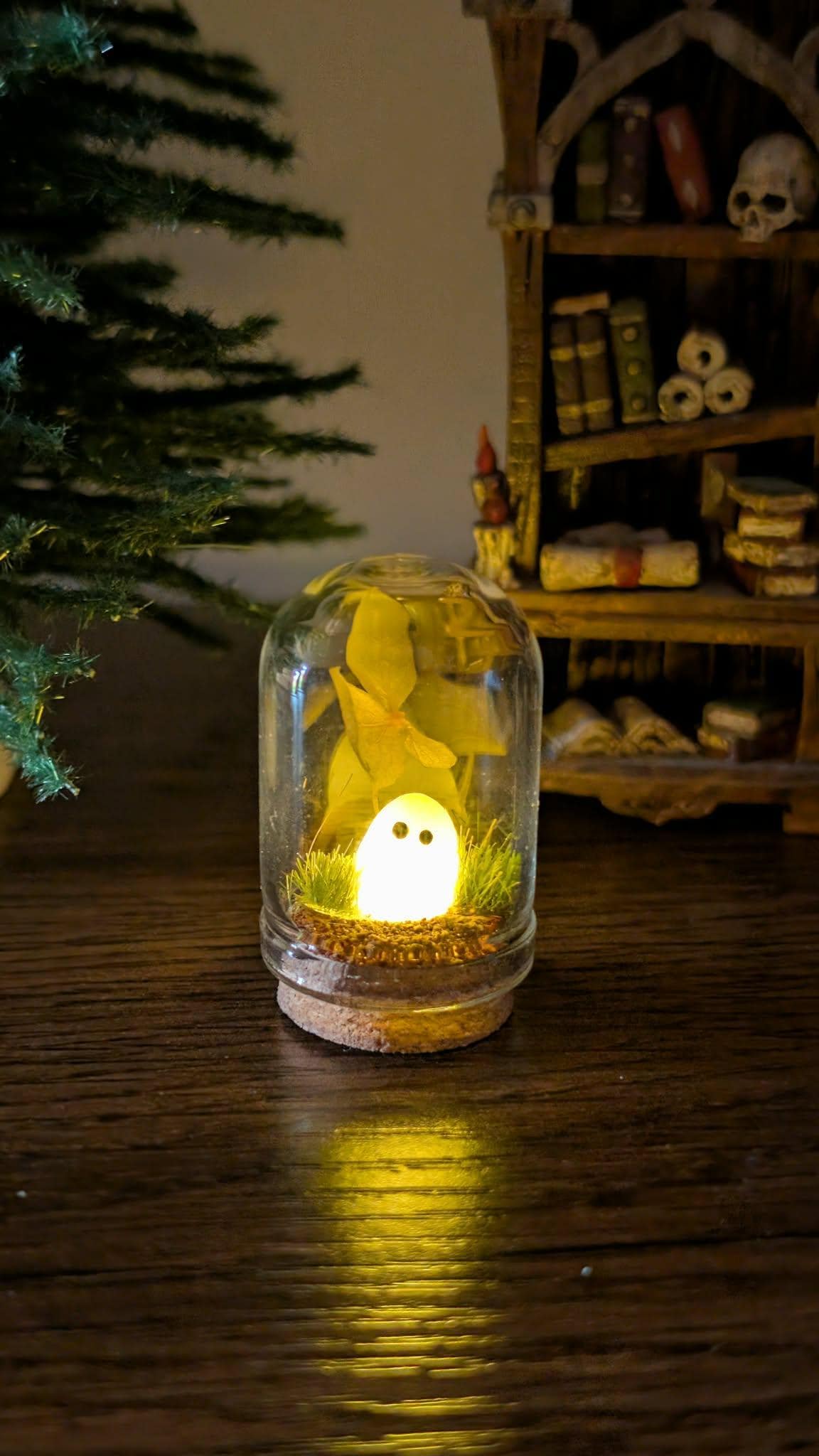 Adopt a Glowing Ghost In Glass Dome,Spooky Gift,handmade Pet Ghost