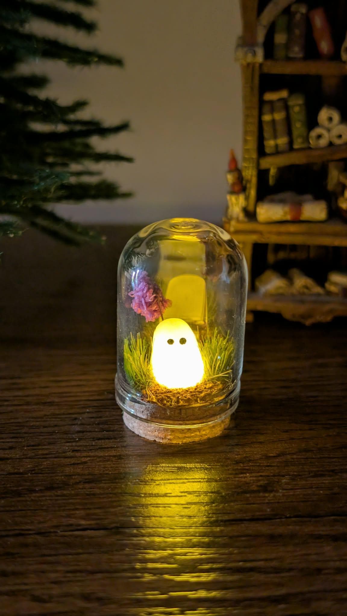 Adopt a Glowing Ghost In Glass Dome,Spooky Gift,handmade Pet Ghost